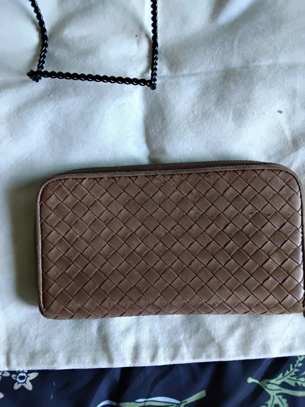 Authentic Bottega Veneta Woven Zip-Around Wallet in Taupe